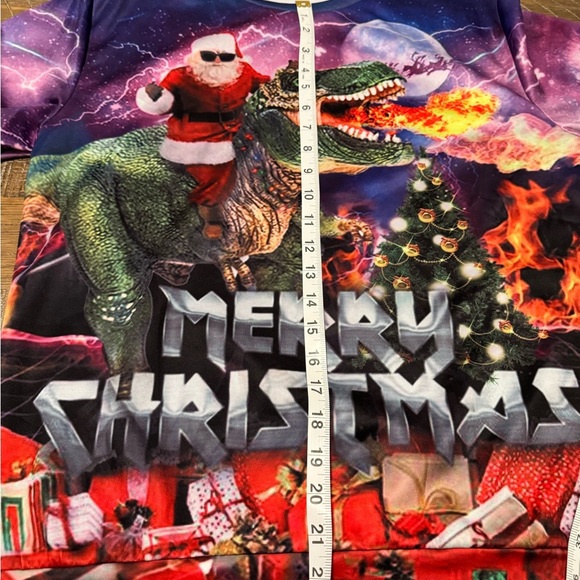 Santa Riding T-Rex Men’s S Small Crewneck Sweater with Festive Design - Picture 5 of 7